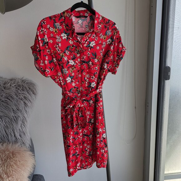 Vero Moda -XS- viscose red floral shirt summer dress - Picture 2 of 12
